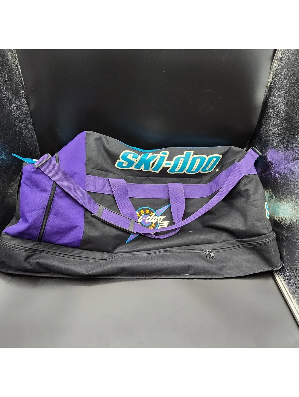 Vintage 90s Ski-Doo Pilot Snowmobile Gear Duffel Bag Color Block Teal Purple